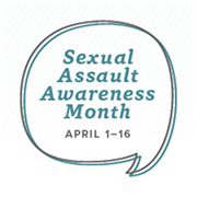 Graphic image with the text Sexual Assault Awareness Month 
